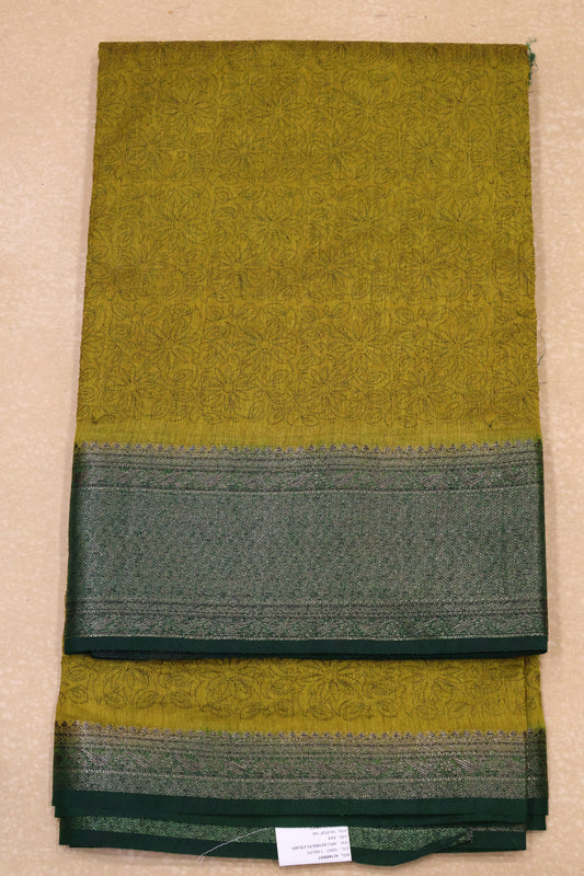 Bamboo Silk Saree-Mehandi Sunflower Design