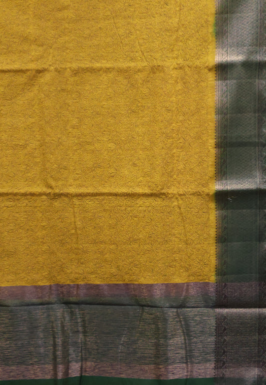 Bamboo Silk Saree-Mehandi Sunflower Design