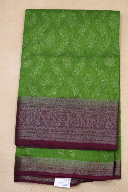 Bamboo Silk Saree-Sage Green Sequence Work