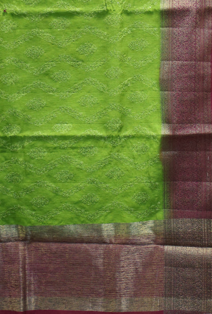 Bamboo Silk Saree-Sage Green Sequence Work
