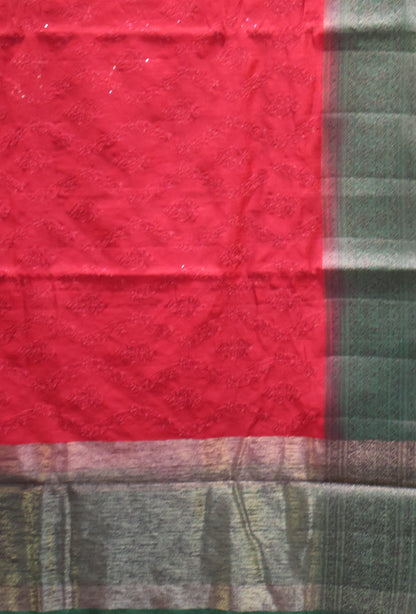 Bamboo Silk Saree-Red Sequence Work