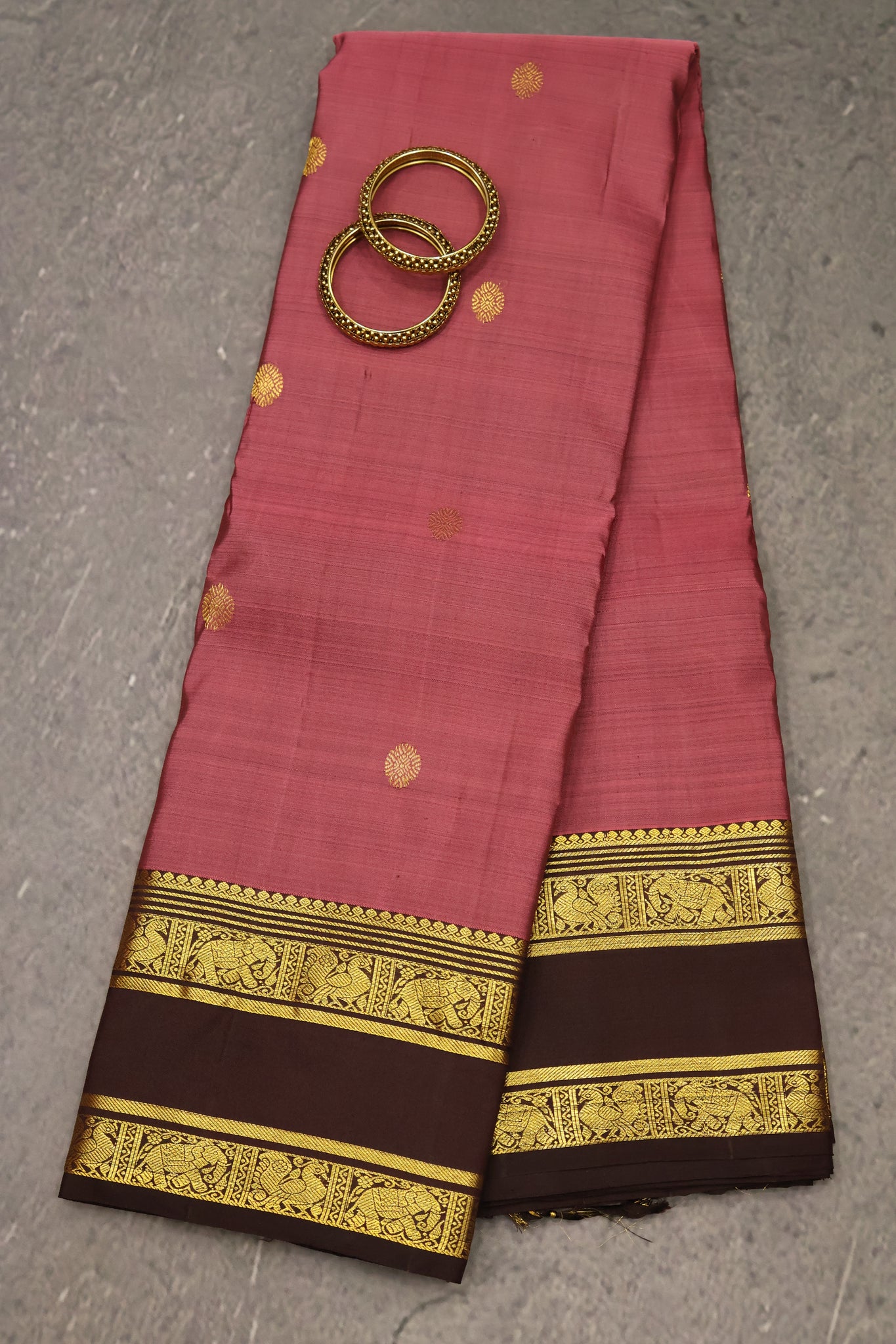 Pure Kanchipuram Silk Saree - Dusky Rose Rettapet