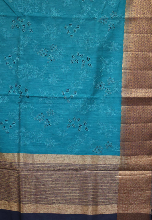 Bamboo Silk Saree-Ramar Blue Floral Embroider
