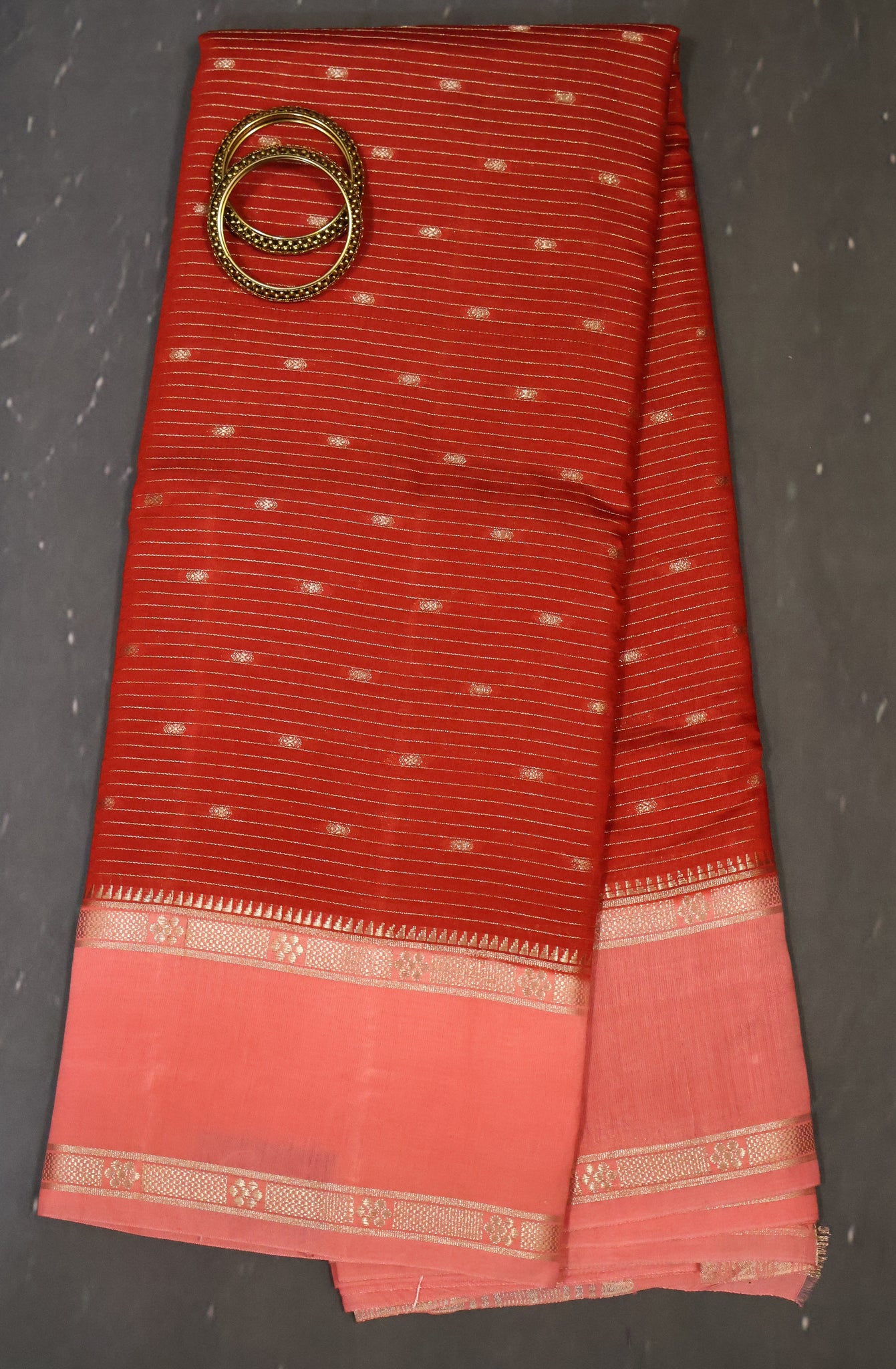 Viscose Saree- Red Zari Lines Buta