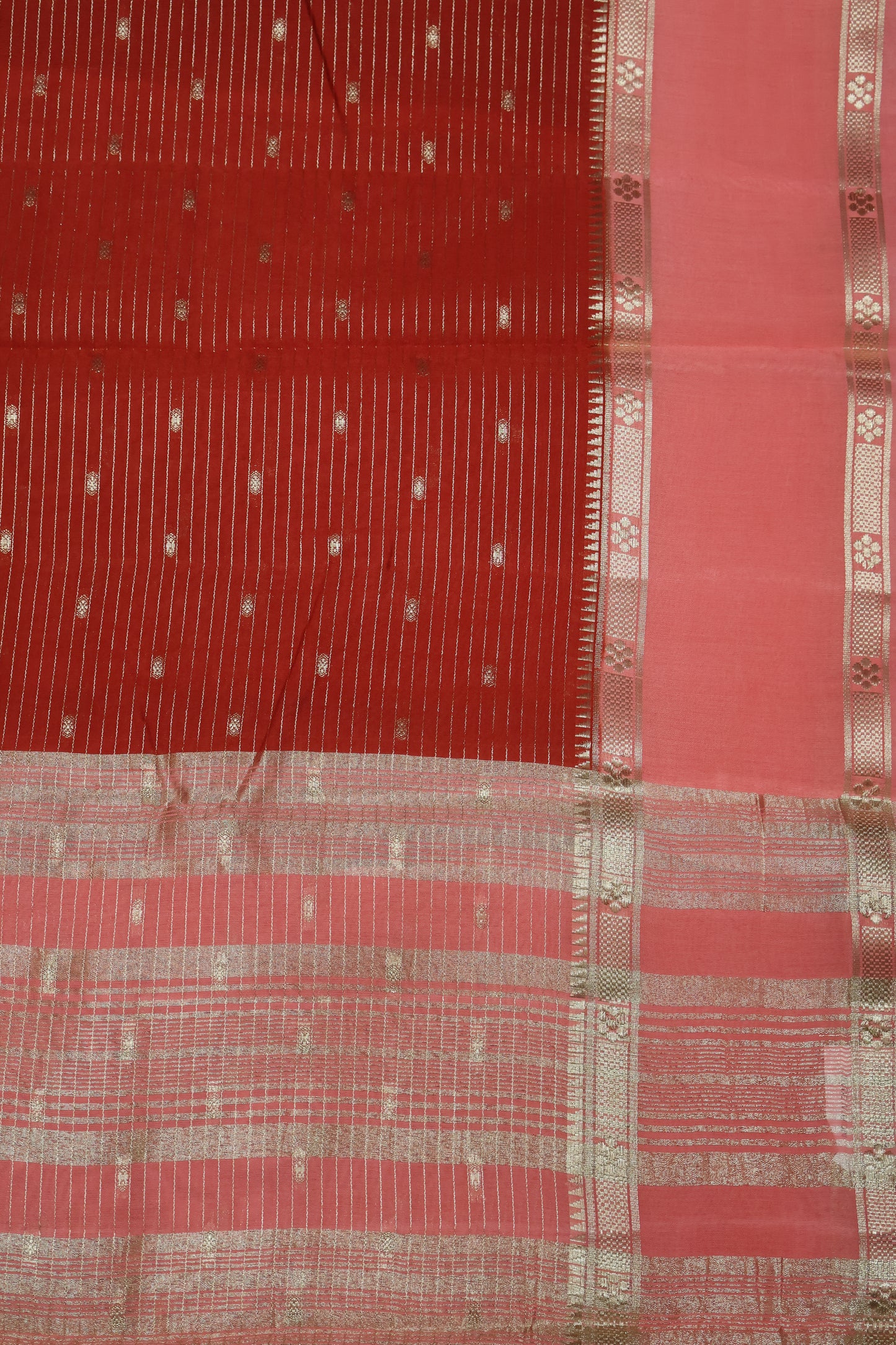 Viscose Saree- Red Zari Lines Buta