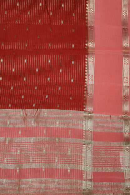 Viscose Saree- Red Zari Lines Buta