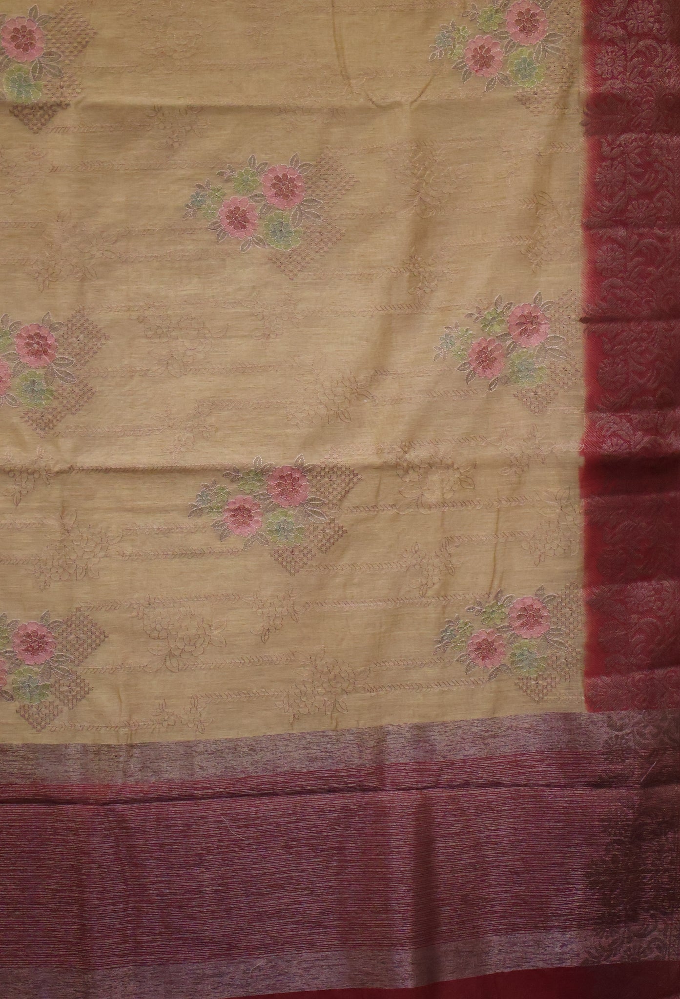 Bamboo Silk Saree-Sandal Floral Embryoid