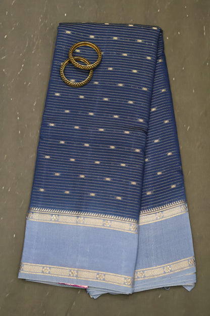 Viscose Saree-Peacock Blue Zari Buta
