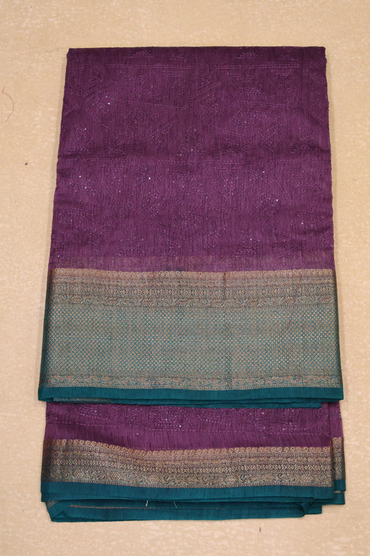 Bamboo Silk Saree-Purple Geometric