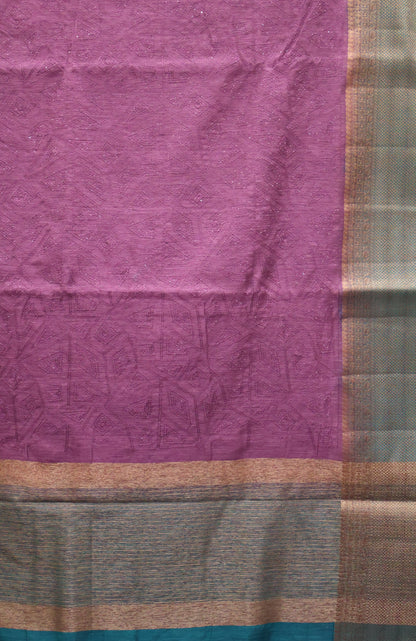 Bamboo Silk Saree-Purple Geometric