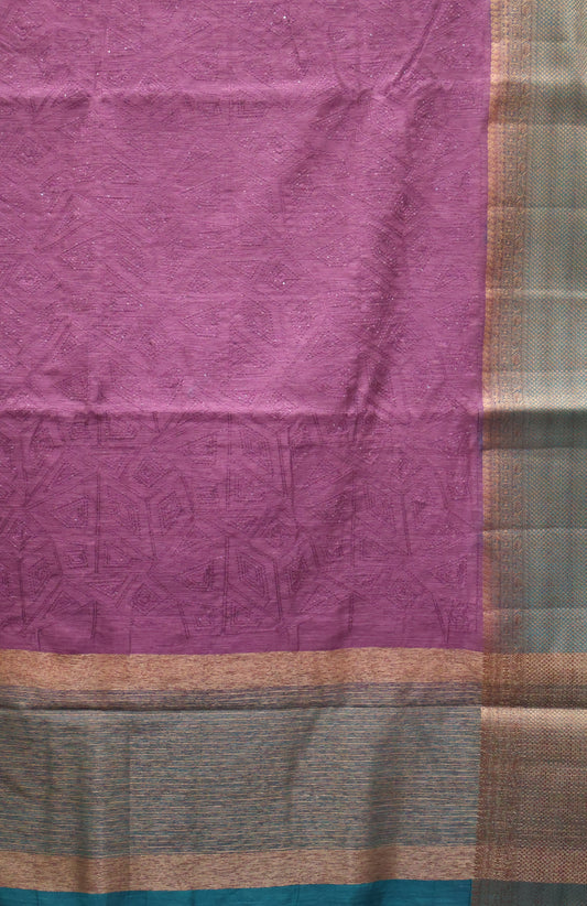 Bamboo Silk Saree-Purple Geometric