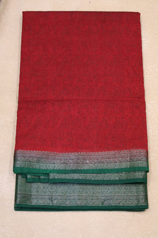 Bamboo Silk Saree-Dark Red Sunflower Design