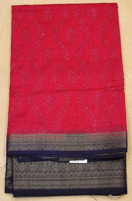 Bamboo Silk Saree-Rani Pink Sequence Work
