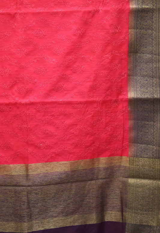 Bamboo Silk Saree-Rani Pink Sequence Work