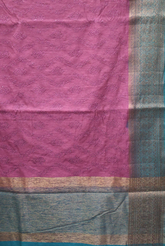 Bamboo Silk Saree-Purple Sequence Work