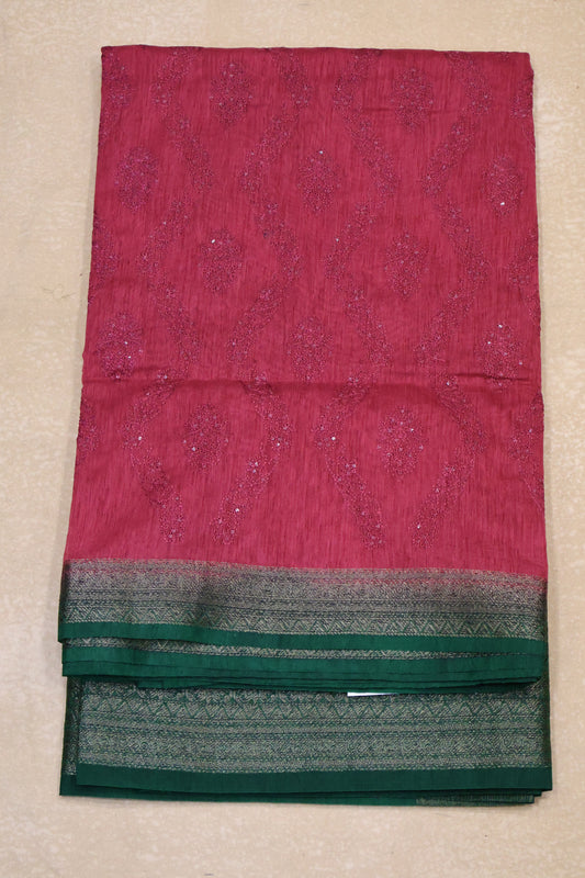 Bamboo Silk Saree-Maroon Sequence Work