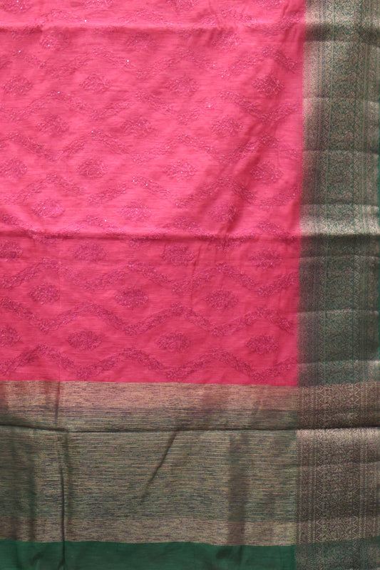 Bamboo Silk Saree-Maroon Sequence Work