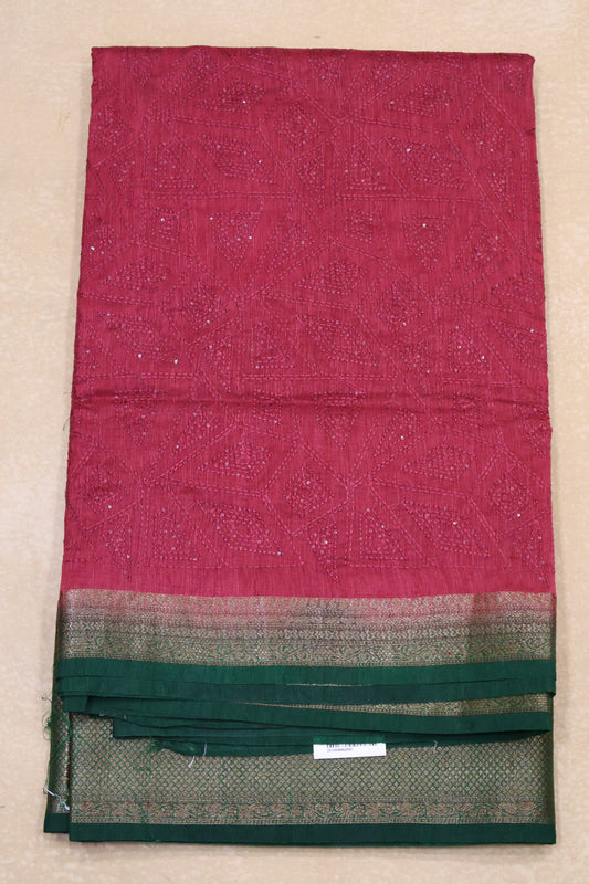 Bamboo Silk Saree-Rani Pink Geometric