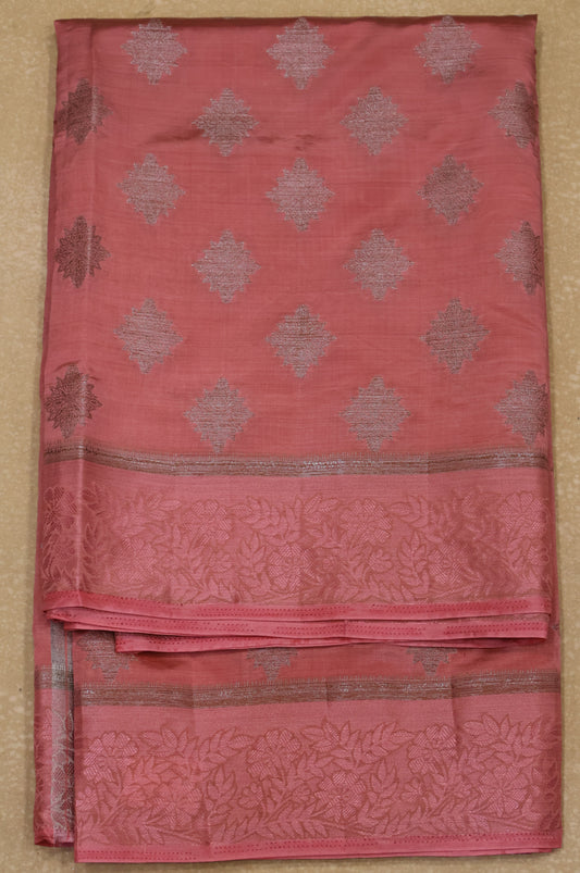 Semi Tussar Saree-Pastle Pink Kolam Pattern