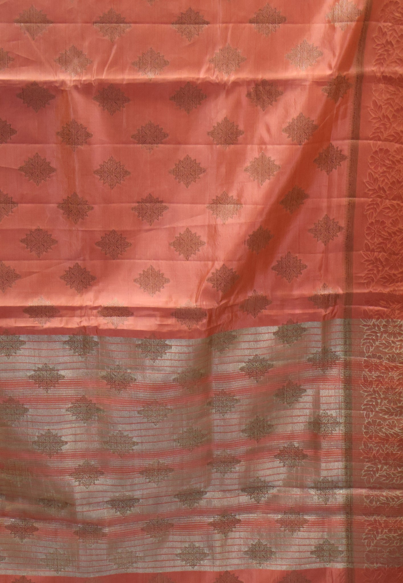 Semi Tussar Saree-Pastle Pink Kolam Pattern