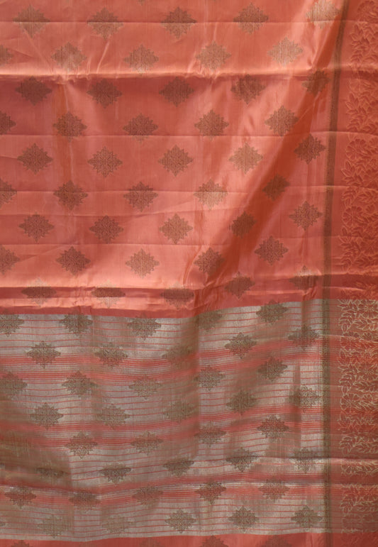 Semi Tussar Saree-Pastle Pink Kolam Pattern