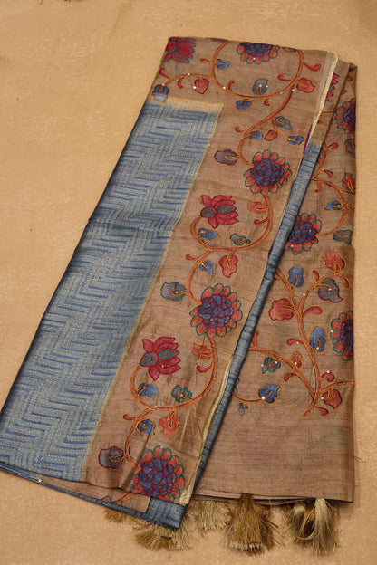 Fushion Kanjivaram Silk Saree-Blue Zig Zag Zari Work