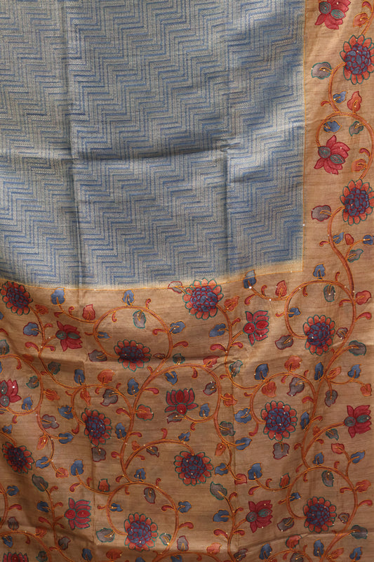 Fushion Kanjivaram Silk Saree-Blue Zig Zag Zari Work