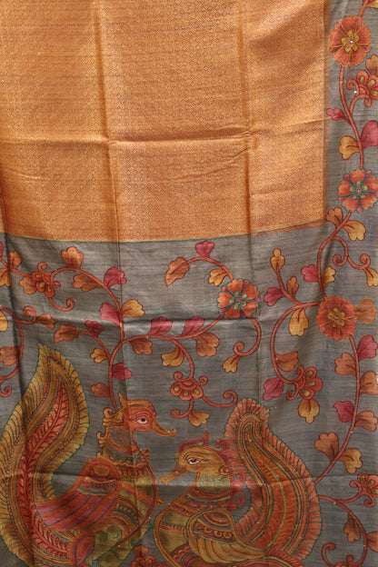 Fushion Kanjivaram Silk Saree-Orange Dimond Flower Work