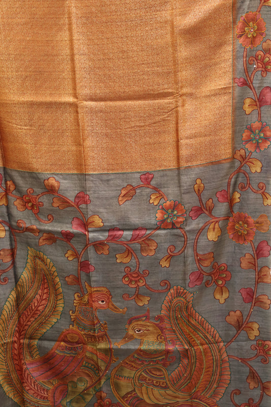 Fushion Kanjivaram Silk Saree-Orange Dimond Flower Work