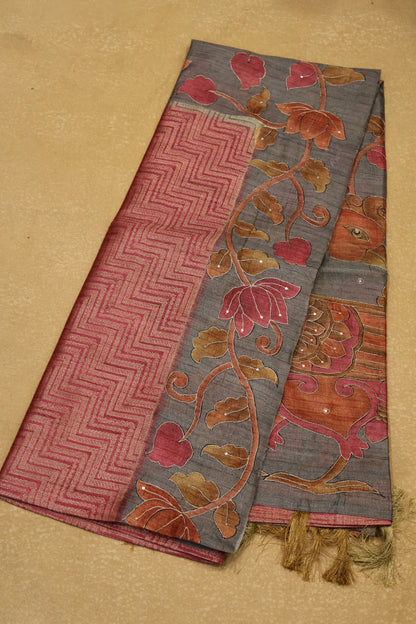 Fushion Kanjivaram Silk Saree-Pink Zig Zag Work