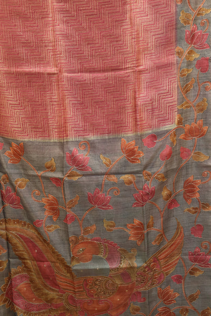 Fushion Kanjivaram Silk Saree-Pink Zig Zag Work
