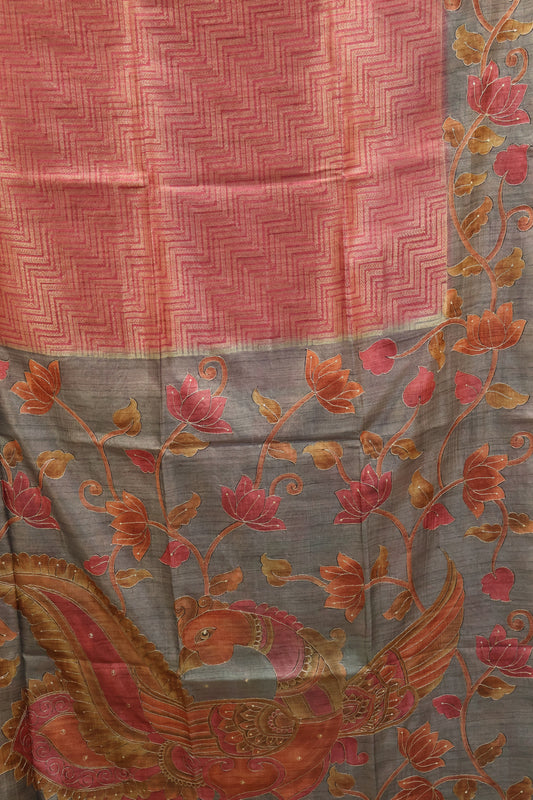 Fushion Kanjivaram Silk Saree-Pink Zig Zag Work