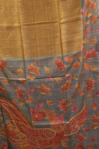 Fushion Kanjivaram Silk Saree-Mustard Zig Zag Work
