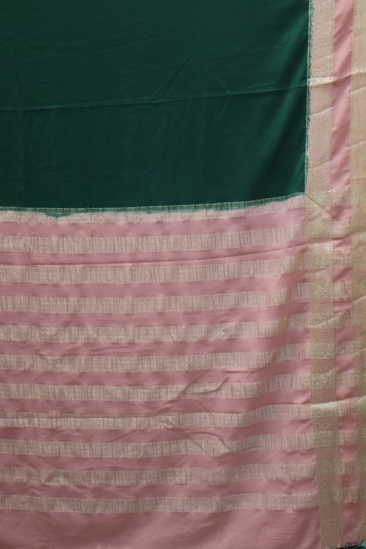 Semi Mysore Silk Saree-Green Dusky Rose