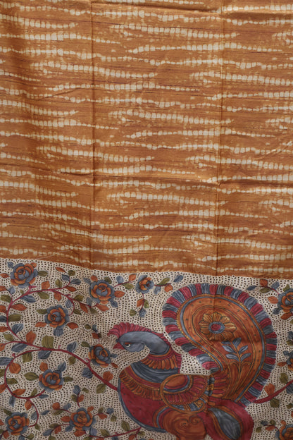Semi Tussar Saree - Mustard Lehariya Cutwork