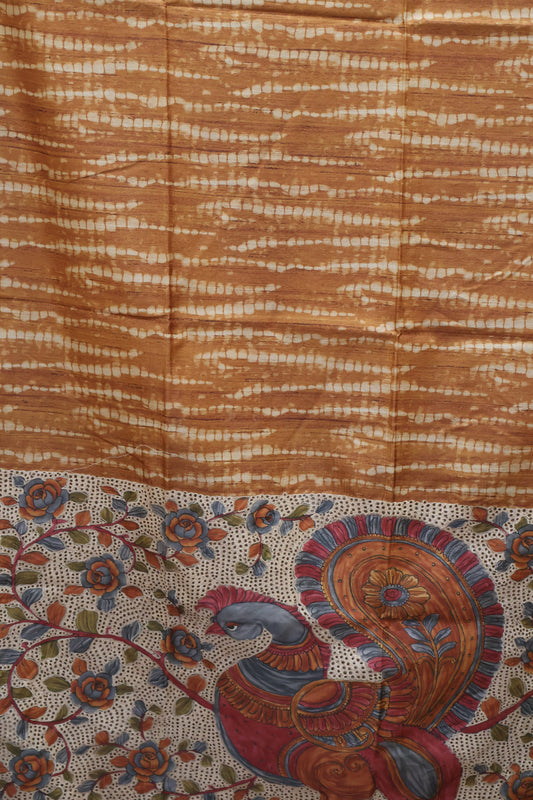 Semi Tussar Saree - Mustard Lehariya Cutwork