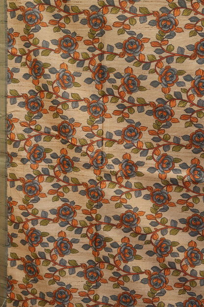Semi Tussar Saree - Grey Lehariya Cutwork