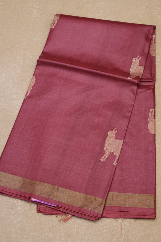 Pure Tussar Saree -Maroon Pichwai Zari