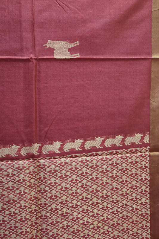 Pure Tussar Saree -Maroon Pichwai Zari