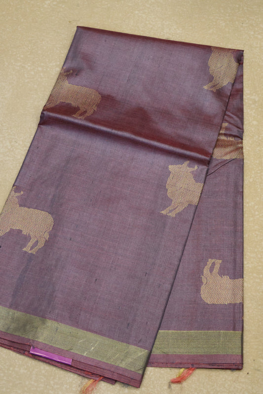 Pure Tussar Saree - Pastle Maroon Pichwai Zari
