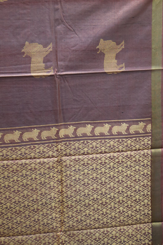 Pure Tussar Saree - Pastle Maroon Pichwai Zari