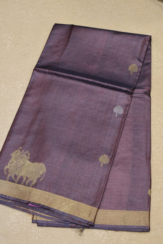 Pure Tussar Saree - Chocolate Brown Twin Pichwai Zari