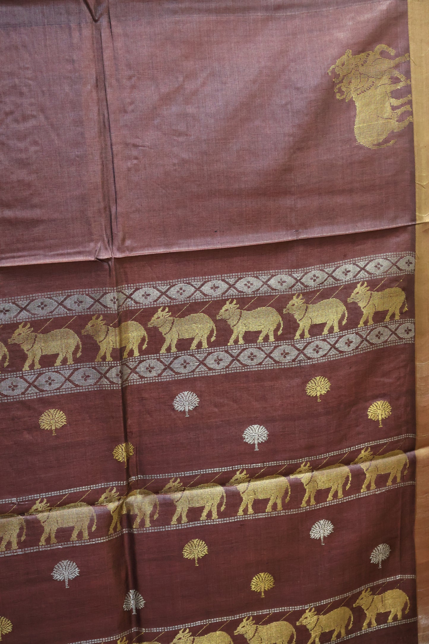 Pure Tussar Saree - Chocolate Brown Twin Pichwai Zari