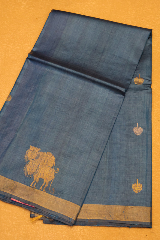 Pure Tussar Saree - Blue Cheetah Zari