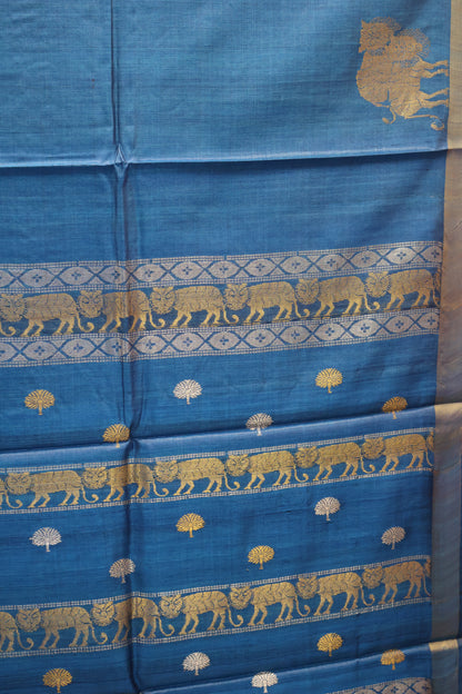 Pure Tussar Saree - Blue Cheetah Zari