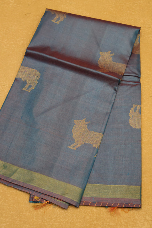 Pure Tussar Saree - Smoky Voilet Pichwai Zari