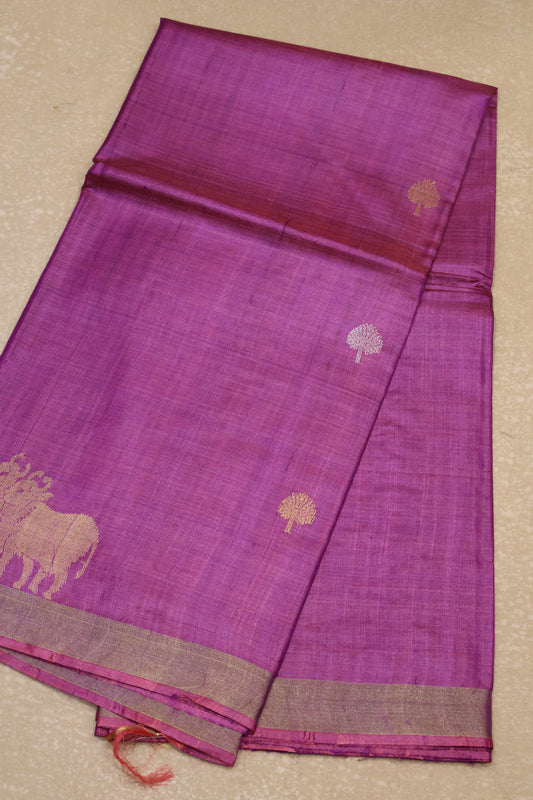 Pure Tussar Saree - Purple Twin Pichwai Zari