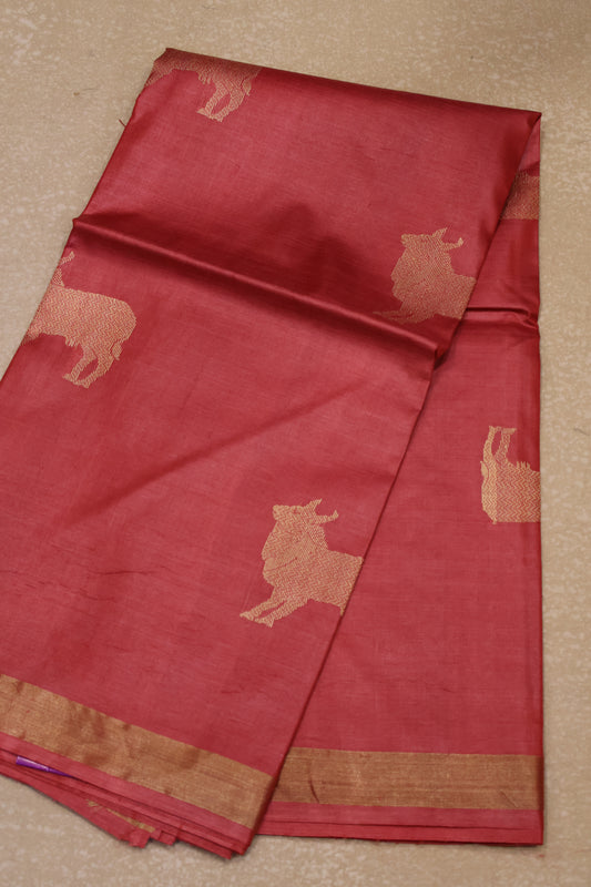 Pure Tussar Saree - Red Pichwai Zari
