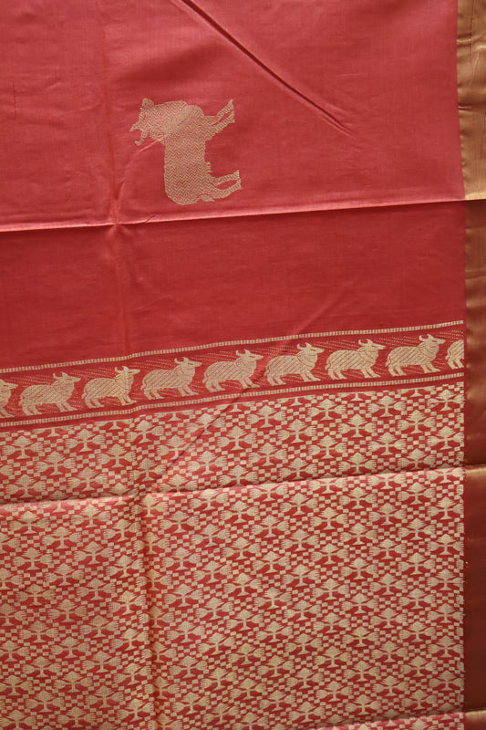 Pure Tussar Saree - Red Pichwai Zari