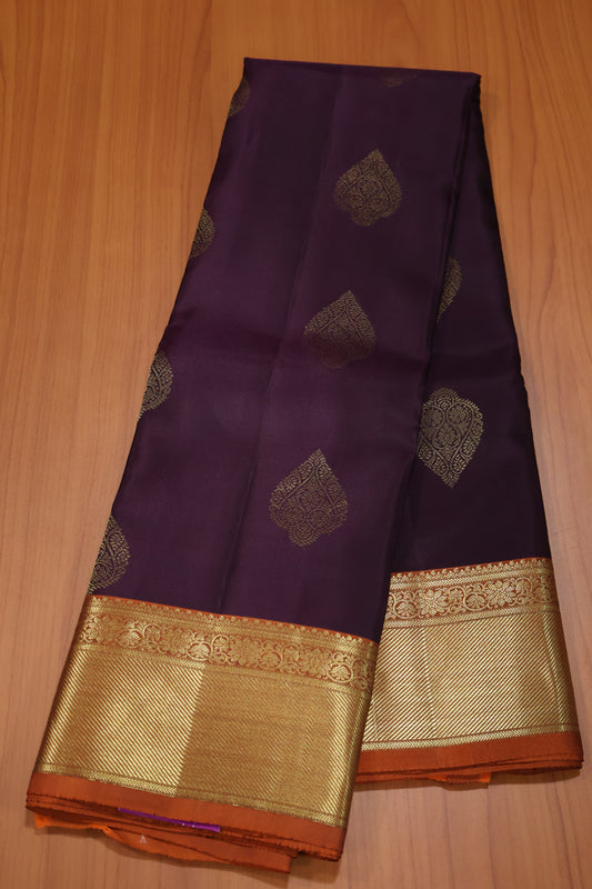 Pure Kanjivaram Silk Saree -Wine Floral Butta